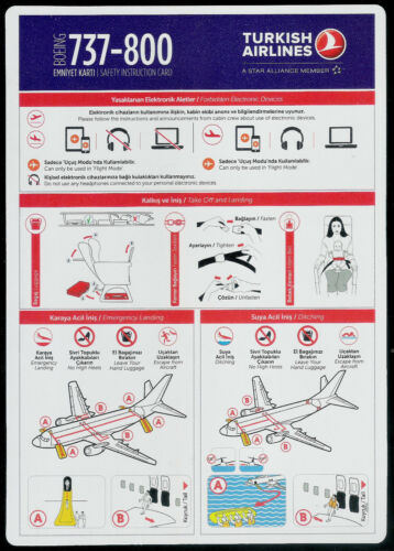 TURKISH AIRLINES BOEING  B737-800 AIRCRAFT SAFETY CARD - 2017 - Picture 1 of 2