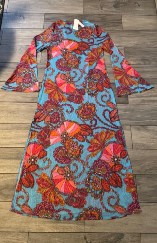 TRINA TURK MEILANI MESH MAXI DRESS COVER UP, TURQUOISE MULTI, NWT $178 - Picture 4 of 4