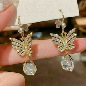Authentic 3.00 Ct Lab-Created Diamond Teardrop Butterfly Stud Earrings Yellow Gold Plated