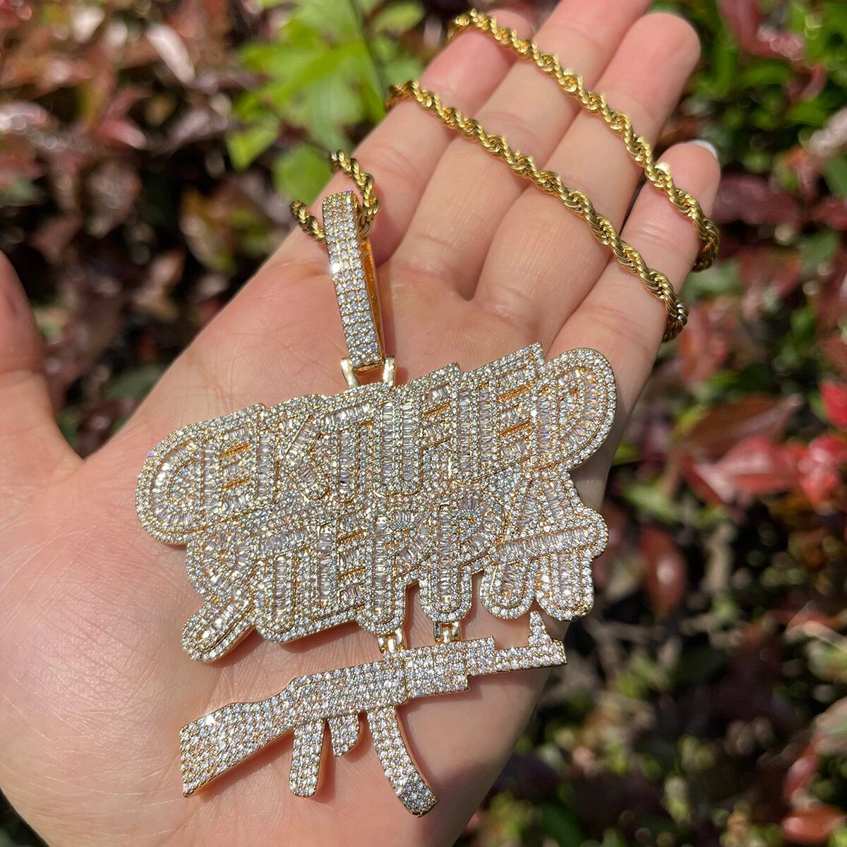 3AAA CZ Full Ice Out Hop Hip Certified Steppa Gun Pendant