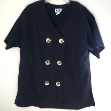 Vintage CUE Top Satin Poly Formal Black w/ Big Button Design Sz L Made in USA