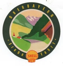 Vintage Shell Oil Luggage Label Oberbayern Frohe Fahrt