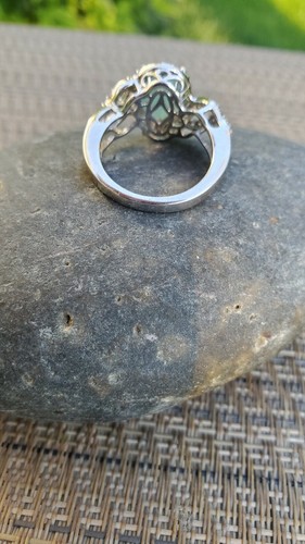 Blue Green Grandidierite, Genuine Cambodian Zircon Platinum Over S/S Ring Sz 6 - Picture 5 of 10