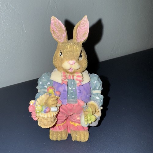 Vintage Bunny 5 1/2” Holding Basket Of Eggs