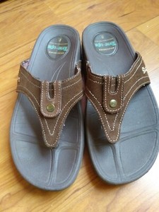 Skechers Tone Ups Size 8 Brown Suede Leather Flip Flops ...