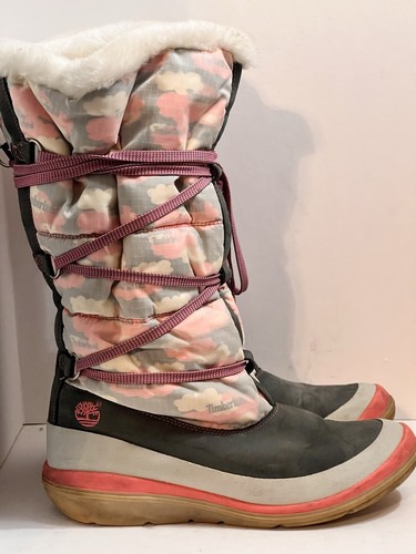Timberland Women’s Boots Size 11 Fur Lined Pink Camo Winter Snow Puffer Lace 13” - Picture 4 of 11