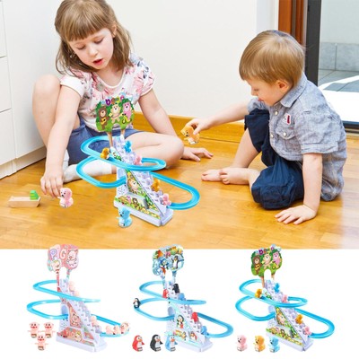 Penguin Pig Bear Roller Coaster Animal Track Toy With Slide DIY Playful Playset