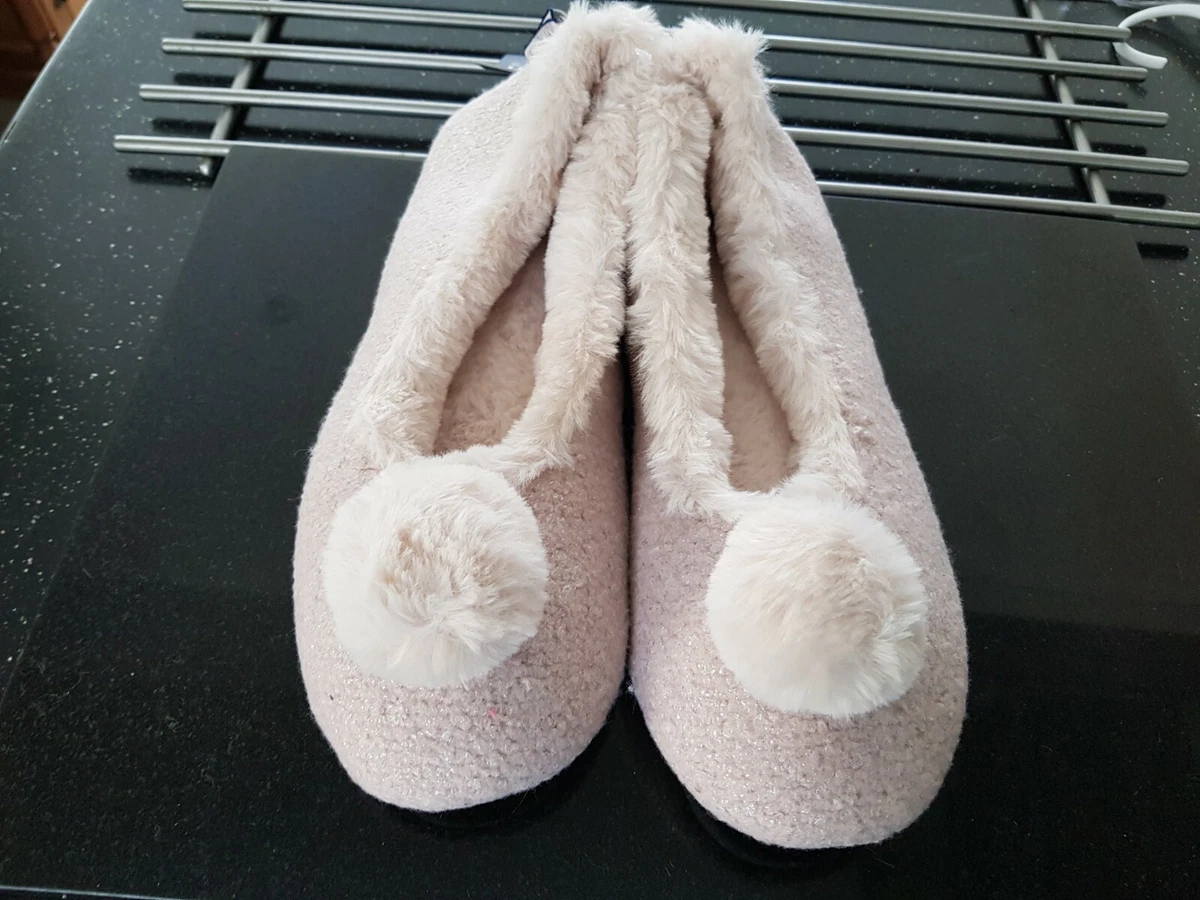 Bedroom Athletics Womens Freya Pom Pom Glitter Ballerina Slippers Metallic Pink