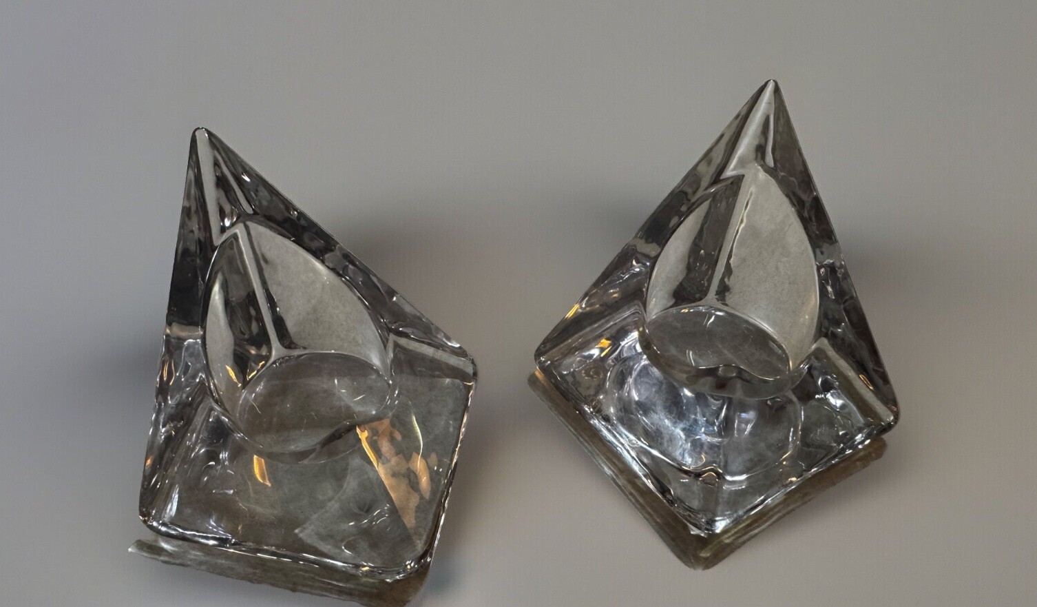 Vintage Set of 2 Nybro Swedish Crystal Pyramid Candle Holders/Bookends