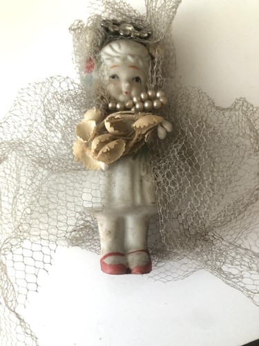 "Muñeca antigua congelada Charlotte Japón novia con perlas de velo 4,50""" - Imagen 3 de 5