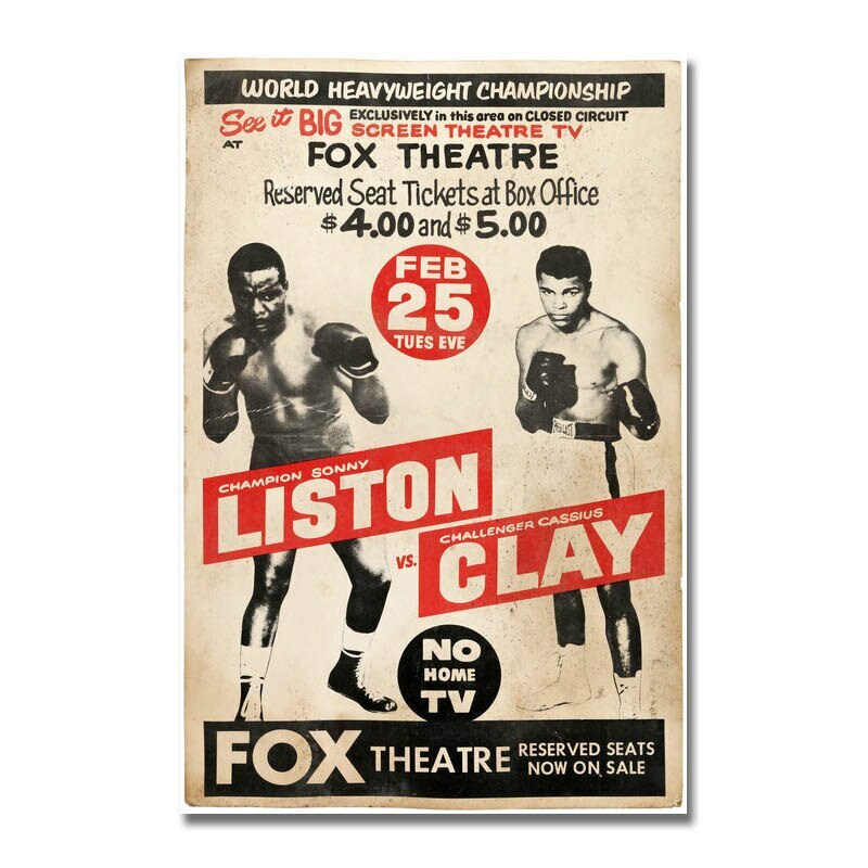 Tableau de boxe Liston vs Clay 50x70 cm en toile imprimée pour personnaliser un mur vide