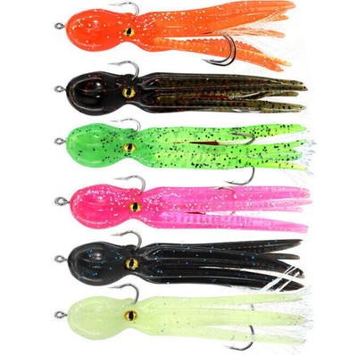 6pcs Glow Squid Soft Fishing Lures Octopus Rock Trolling Baits Hoochies Lure