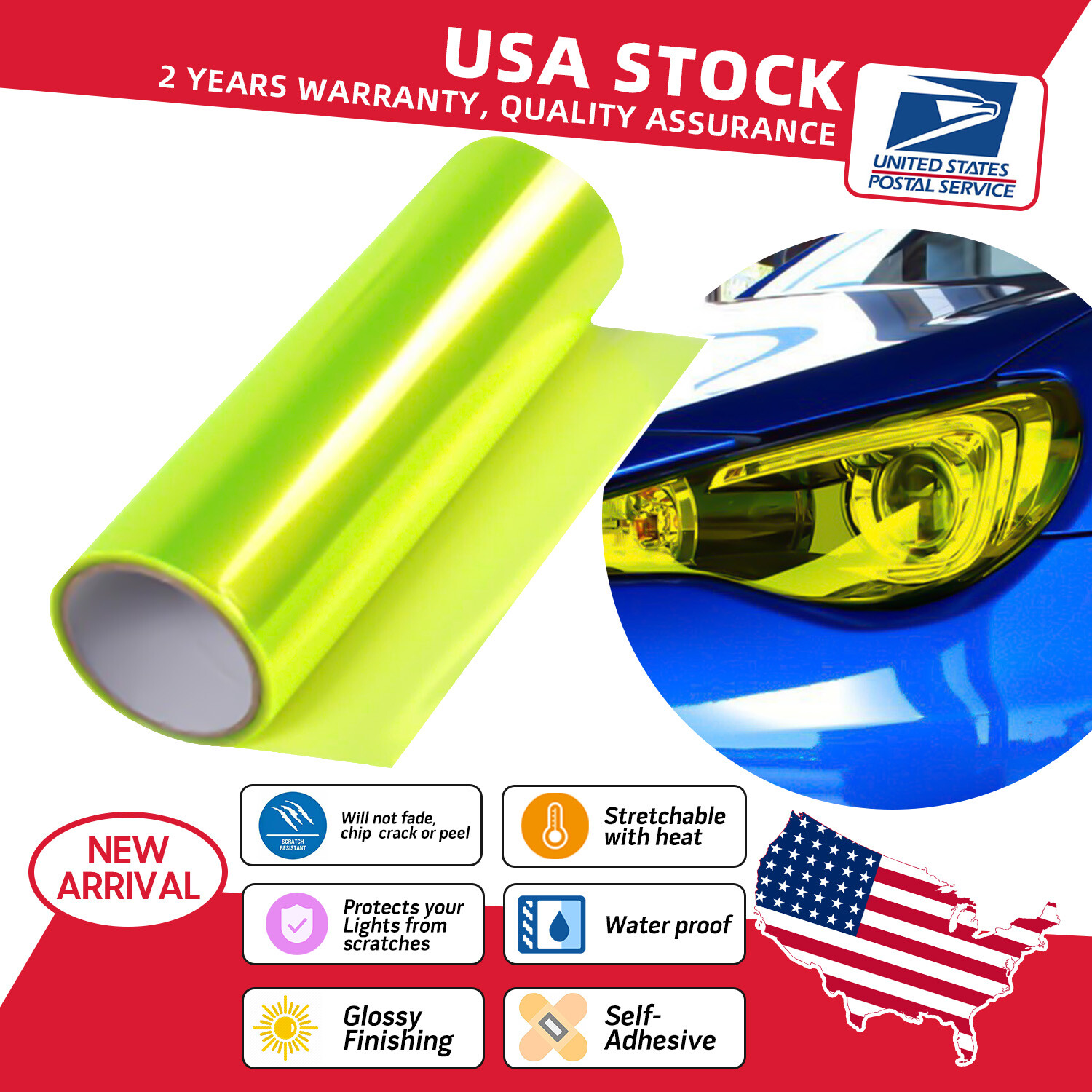 Neon Yellow Headlight Taillight Fog Light Tint Vinyl Wrap for Cars