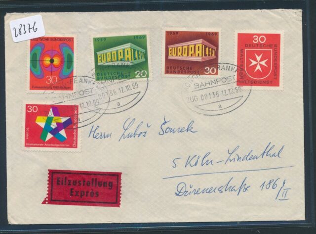 28376) Bahnpost Ovalstempel München - Frankfurt ZUG 00136 Eilb.-Brief 1969 28376) Bahnpost Ovalstempel München - Frankfurt ZUG 00136 Eilb.-Brief 1969