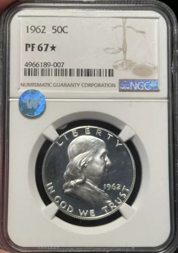 1962 PF67 Star NGC Proof Sight White Franklin Half Dollar Blast White Cameo PR67