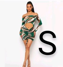 🆕Sexy Off-Shoulder Multicolor Print Open Front Bodycon Dress~Size S