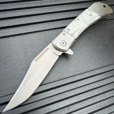 8" Classic Gentleman's White Pearl Handle Spring Assisted Folding Pocket Knife