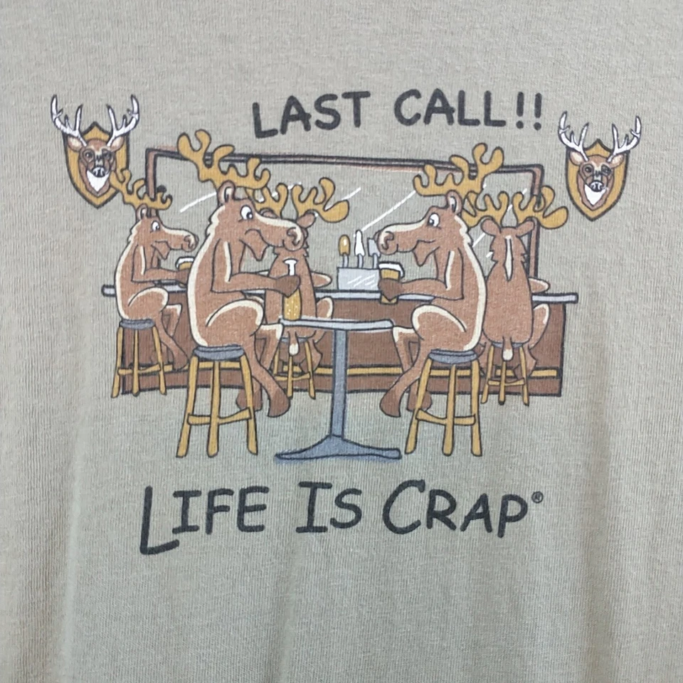 Life is Crap Last Call!! Shirt Mens XL Deer Bar Graphic T - Image 2 of 4