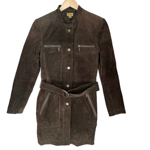 Caslon Leather Jacket Womens Small Mid Length Dark Brown Suede Jacket with Belt - Picture 16 of 16
