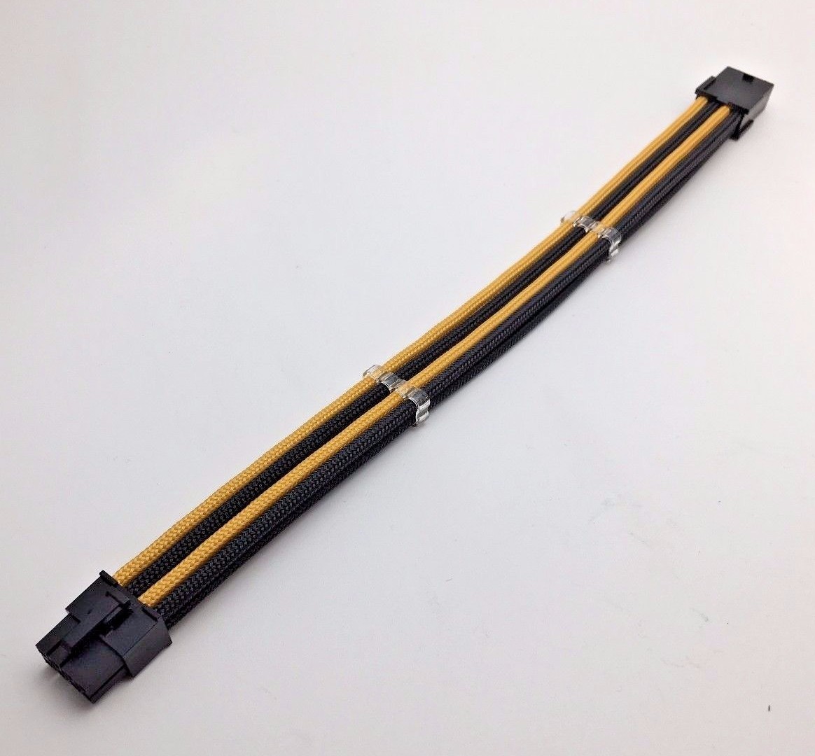 8 Pin PCI-E GPU Black Gold Sleeved Extension Cable 30cm Shakmods 2