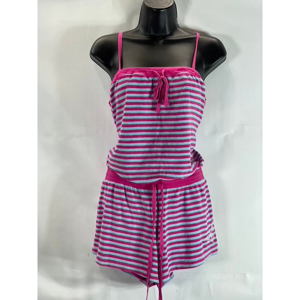 BETSEY JOHNSON Women's Pink/Light Blue Striped Floral Embroidered