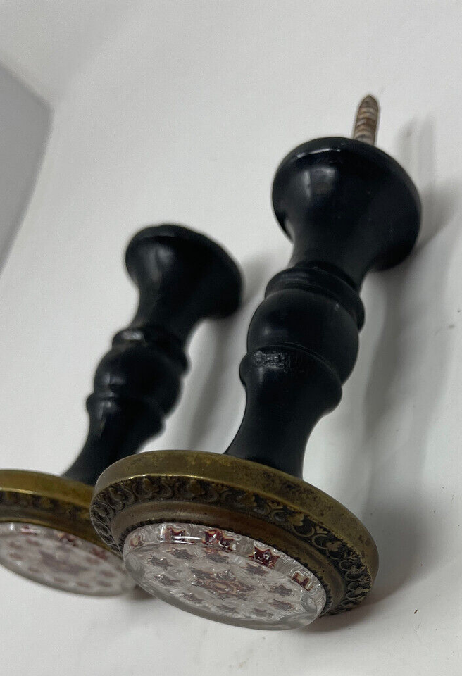 Antique Victorian Curtain Tie Backs from Turkey ? Wood Brass Glass Lot