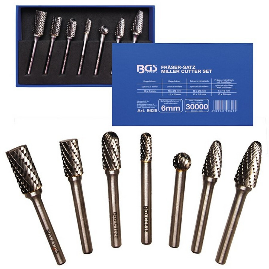 set 7 pezzi frese hss - codice bgs8626 BGS officina