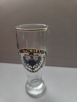 Deutschland Germany Eagle & Flags Clear Glass Gold Rimmed Shot Glass 