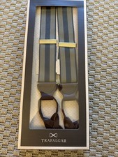 Trafalgar Striped Khaki and Navy Button Suspenders