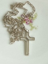 Vintage 90s Mexico 925 Sterling Silver Open Modernist Cross Pendant w/Chain