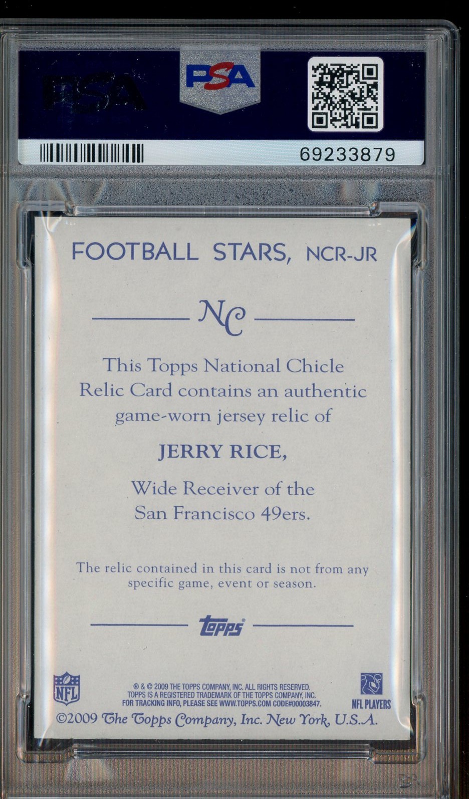 2009 Topps Natl Chicle Jerry Rice San Francisco 49ers HOF Jersey PSA 8 NM-MT view 2
