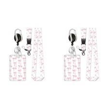 2X Badge Holder Retractable Clip with Lanyard,Bow Print Lanyard with ID9586