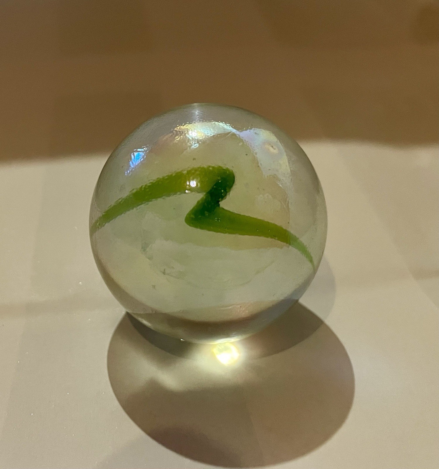 Antique German Handmade Marble .469 15/32 Minty Green Band Pontil