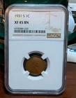 1931-S Lincoln Wheat Cent 1C Bronze BN NGC XF45 Business Strike San Francisco