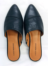NEW Lucky Brand Baamira Slip On Mule Women's Size 8.5M Black Leather Flat Shoes