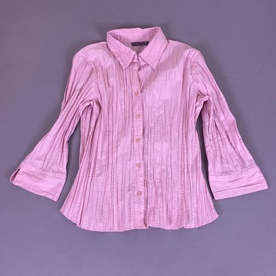 Apt 9 Blouse Button Down Shirt Women's XL Pink Crinkle Texture Long Sleeve Top