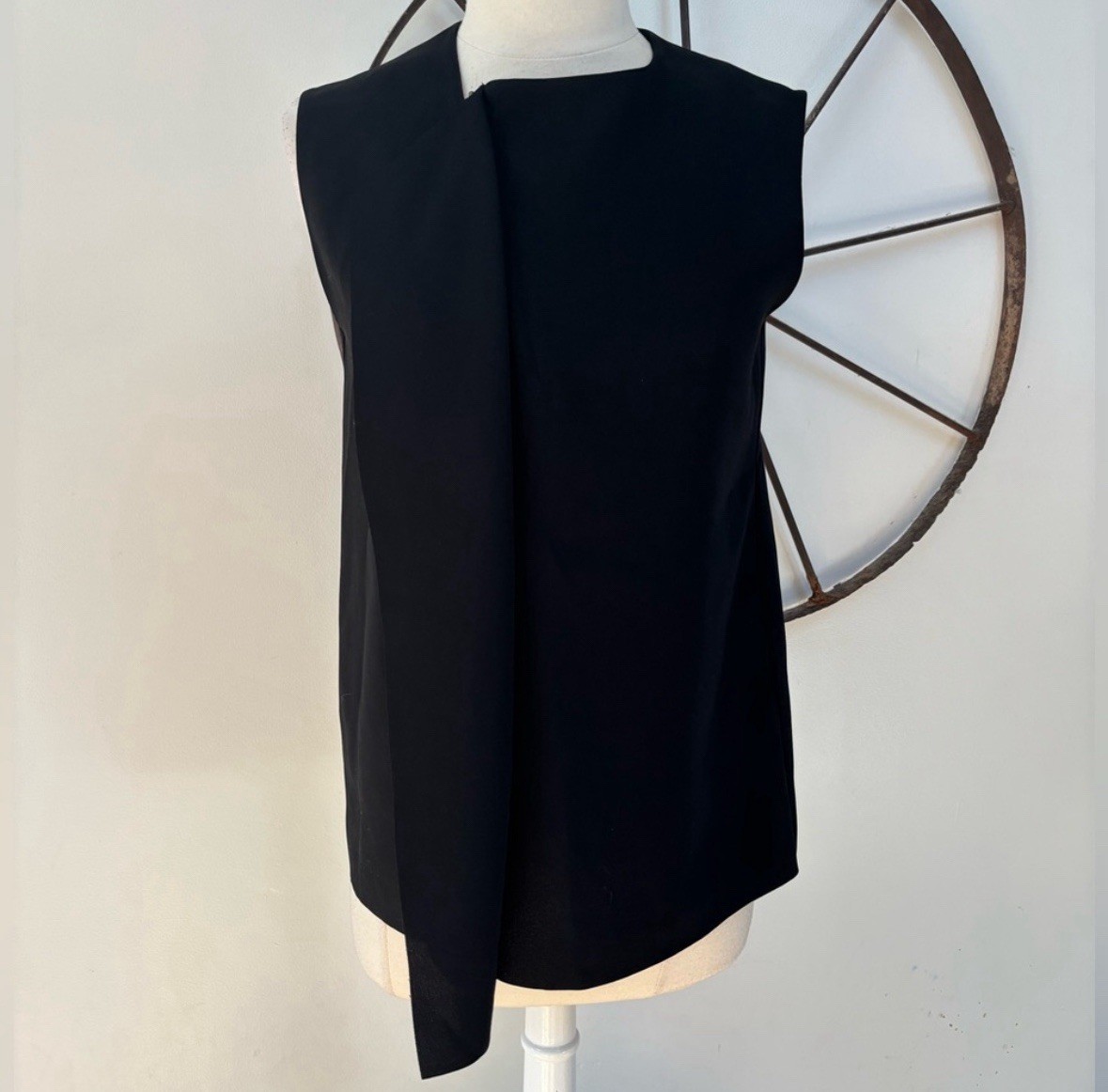 Vince solid black draped zip front sleeveless blo… - image 1