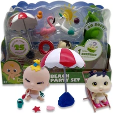Pea Pod Babies Beach Party Set – 26pc, Mini Dolls, Accessories, Open & Reveal 3+