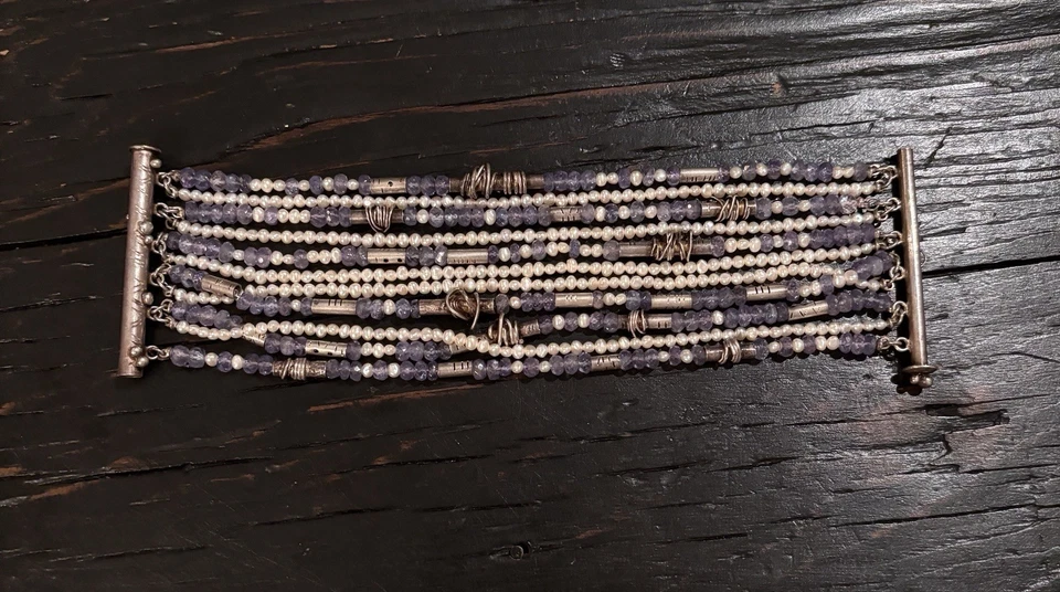 Amethyst Pearl And Sterling Silver Multi-strand Beaded Cuff Bracelet - Image 2 of 4