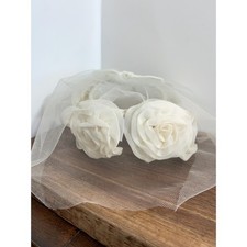 Vintage creamy white floral headpiece with short veil