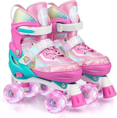 Adjustable Roller Skates Kids Girls Boys Light Up Wheels 4 Size Beginner