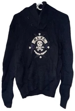 Rugby Ralph Lauren Knit Sweater Mens Small Black Wool Skull RLFC Shawl Collar