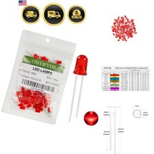 100Pcs 5mm Red Diffused LED Diodes, 2V-2.2V 20mA DC Frosted Round Indicator L...