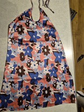 Violet Romance Mini Dess Size 10 Pink Blue White Floral Pattern Halterneck