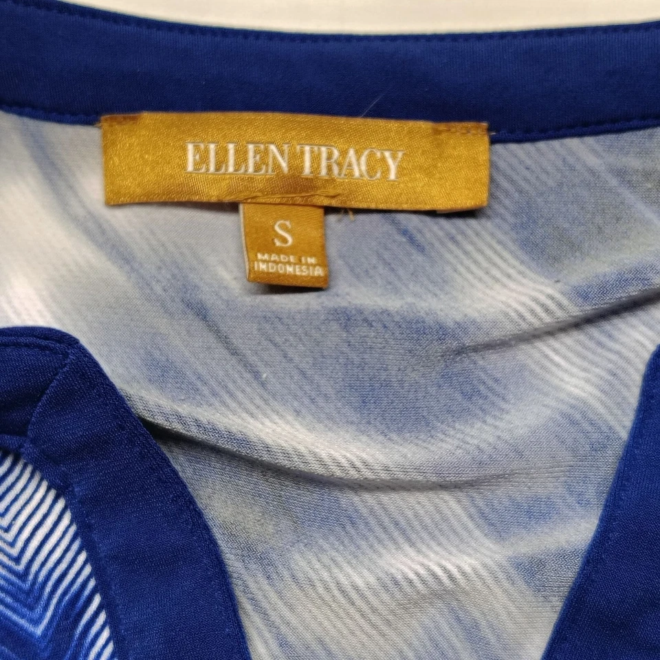 Túnica Ellen Geométrica Para Mujer Camisa Azul Pequeña Corbata Cintura Relajada Favorecedora Foto 3 de 4