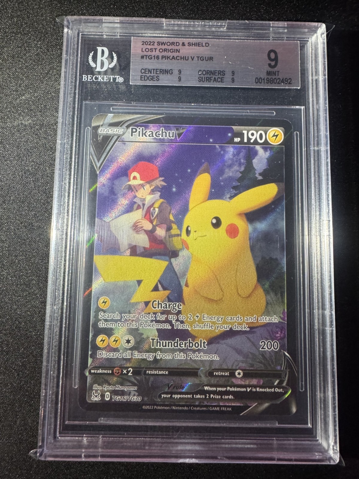 Pikachu V TG16/TG30 Swsh11: Pokémon Lost Origin Trainer Gallery Holo BGS 9 Mint