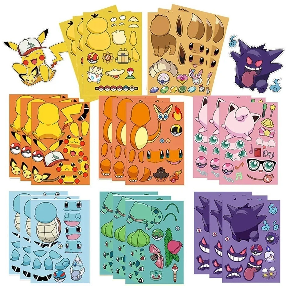 8 autocollants Puzzle Pikachu Jouets éducatifs enfants Stickers Pokémon visage - Photo 2/4