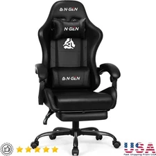 Ergonomic Gaming Chair High Back Support W/ Lumbar Pillow Footrest & Swivel New