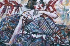 original painting 20 x 30 cm 47RI artwork illustrative mixed media woman elf