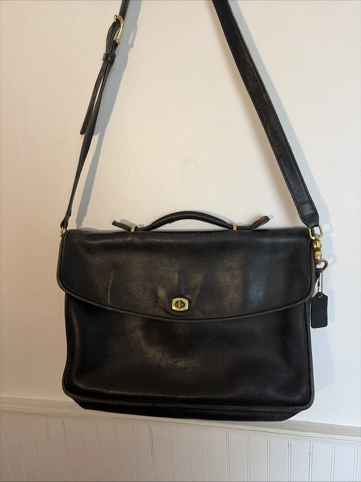 Rare 1992 Early Vintage Coach Lexington Briefcase Black Burnished Leather 5265 - Image 2 of 4